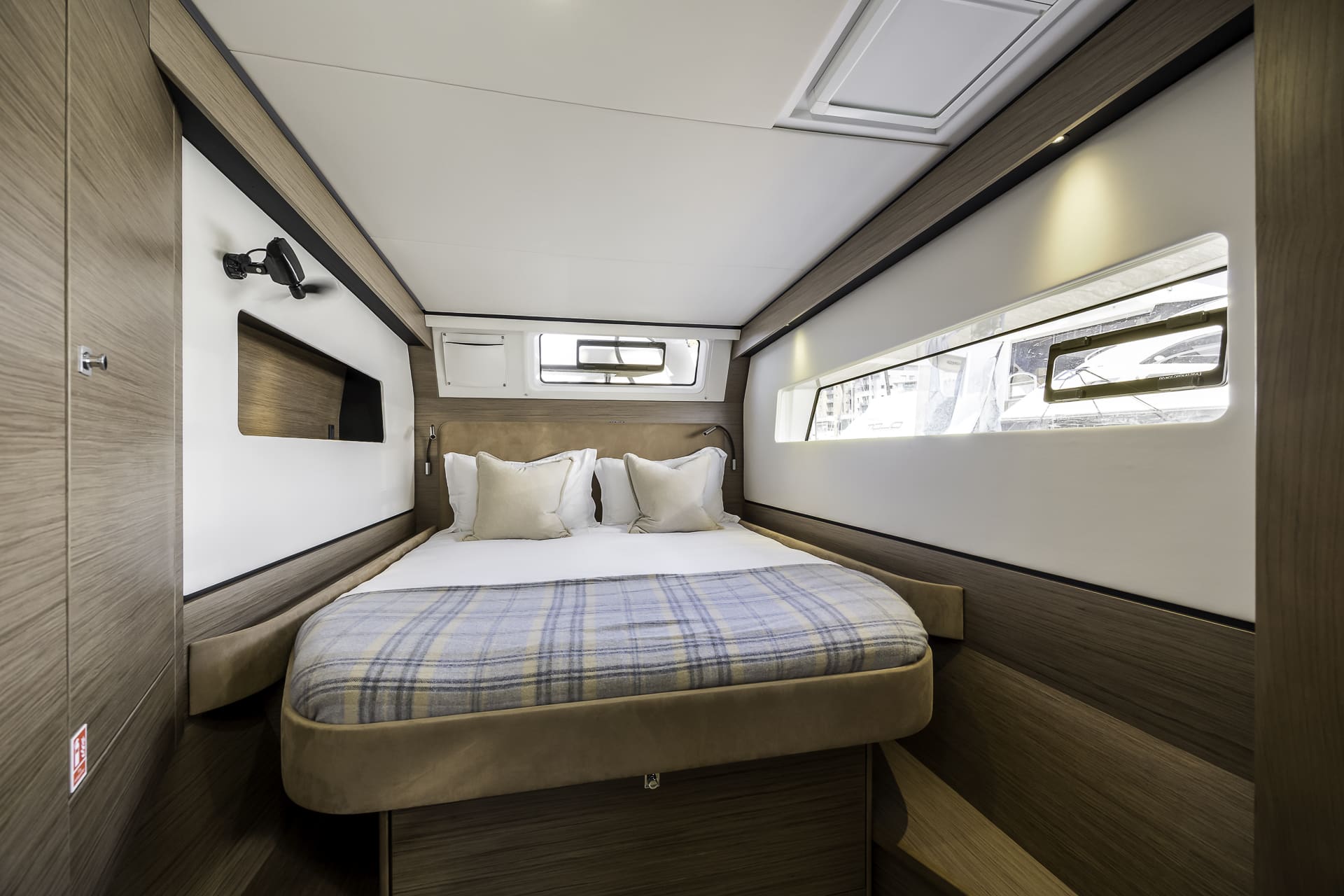 Luxury double cabin on Seven Days catamaran available for private yacht charters in Poole.